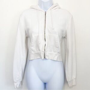 BRANDY MELVILLE Cropped Zip Up Hoodie White One Size Full Zip